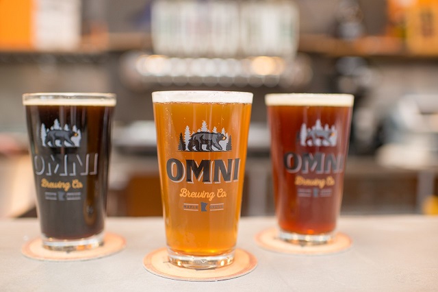 Pints of beer at OMNI Brewing in Maple Grove, Minnesota