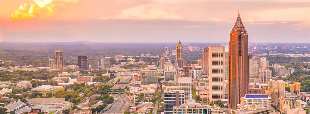 Aerial image of downtown Atlanta, here are some solid options for where to eat in Atlanta.