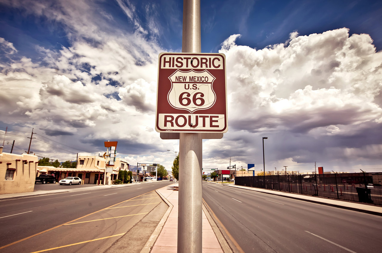 Historic Route 66 marker, Santa Rosa, New Mexico.