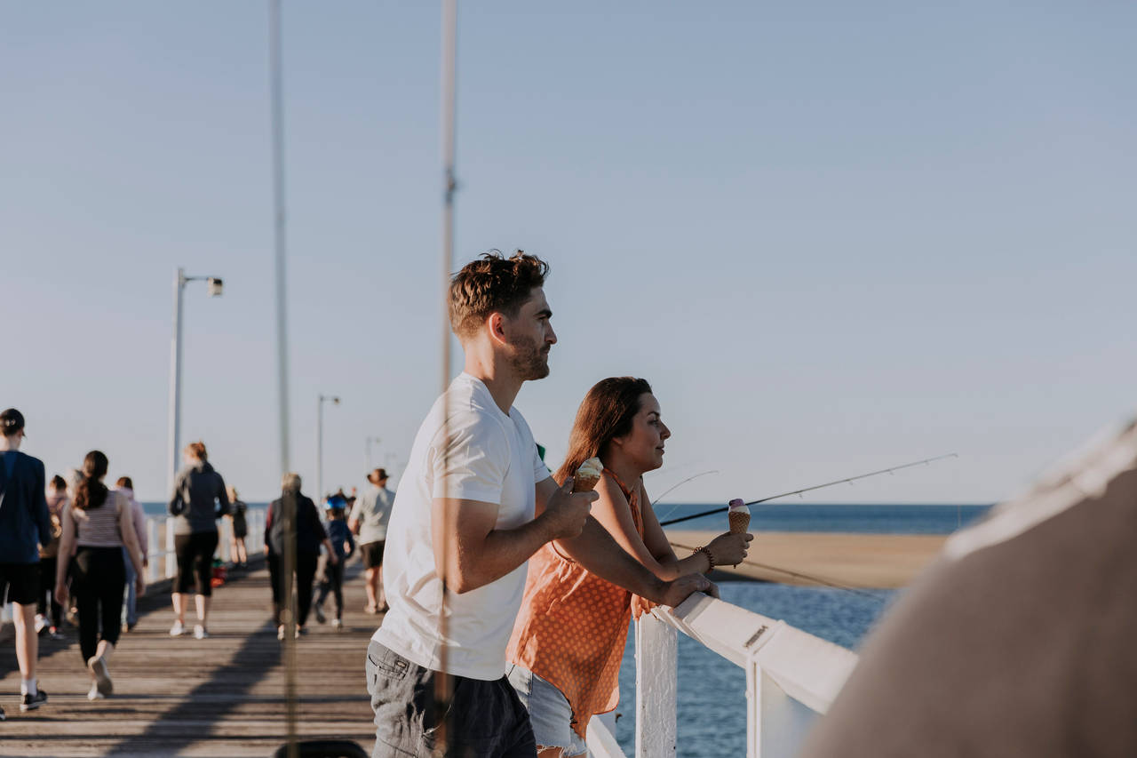 Sunset at the historic pier on the Great Sandy Strait