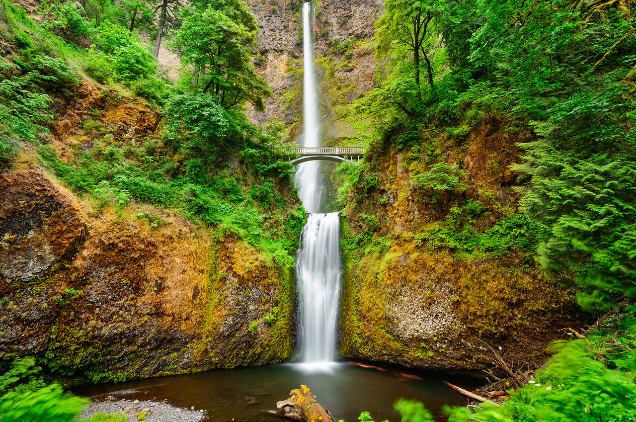 Multnomah Falls, Oregon, USA located in the Columbia River Gorge.