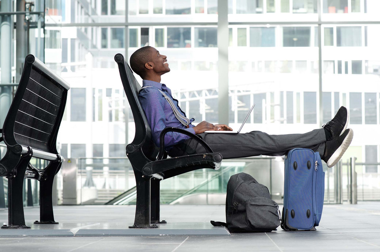 Image of a relaxed,stress-free person because of great airline travel tips.