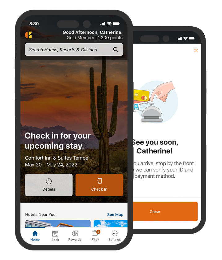 mobile check-in screenshots