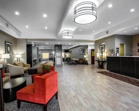 Spacious lobby with sitting area